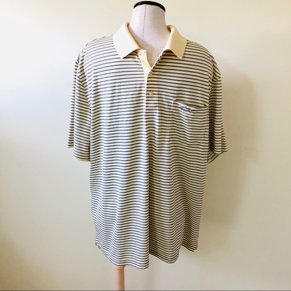 Greg Norman Yellow striped pocket golf polo shirt